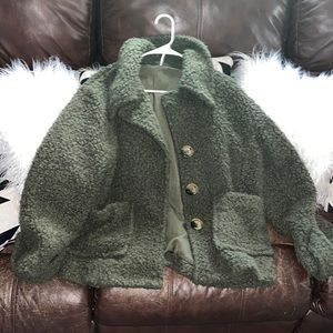 Free people olive colored teddy coat